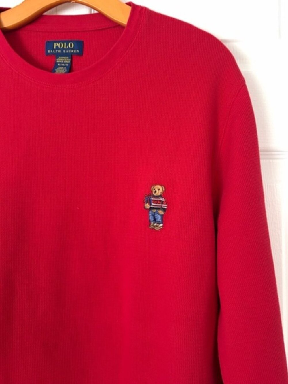 Polo Ralph Lauren Men’s Shirt Bear Red Crew Neck Long Sleeve Thermal Top XL - Picture 5 of 12